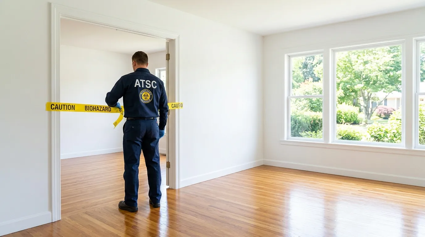 Certified biohazard cleanup crew performing Decomposition Cleanup in Versailles